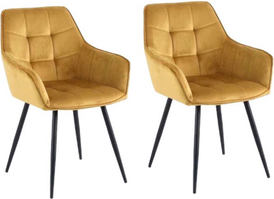Colenis Oriana Eetkamerstoel Set Van 2 Okergeel Fluweel Velvet Industrieel Met armleuning Stoel