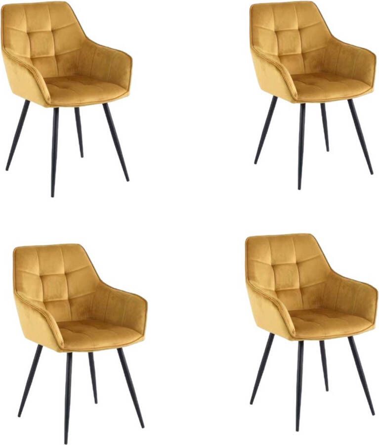 Colenis Oriana Eetkamerstoelen Set Van 4 Okergeel Fluweel Velvet Industrieel Met armleuning Stoel - Foto 3
