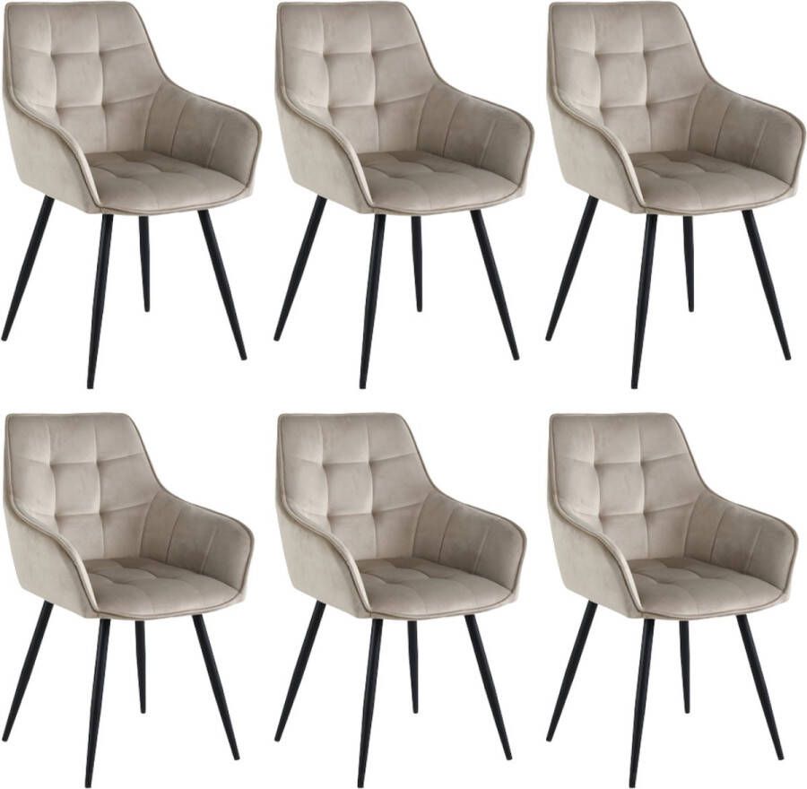 Colenis Oriana Eetkamerstoel Set Van 6 Beige Fluweel Velvet Industrieel