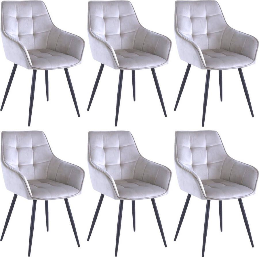 Colenis Oriana Eetkamerstoel Cream Set Van 6 Fluweel Velvet Industrieel