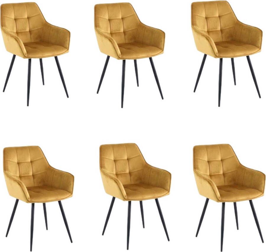 Colenis Oriana Eetkamerstoel Set Van 6 Honey Gold Fluweel Velvet Industrieel
