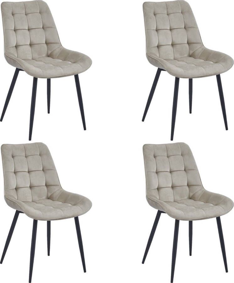 Colenis Quadra Eetkamerstoel Set Van 4 Beige Fluweel Velvet Industrieel