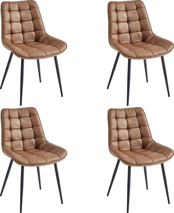 Colenis Quadra Eetkamerstoel Set Van 4 Cognac Microfiber Stof Industrieel