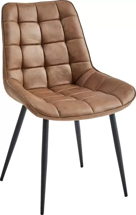 Colenis Quadra Eetkamerstoel Set Van 4 Cognac Microfiber Stof Industrieel - Foto 2