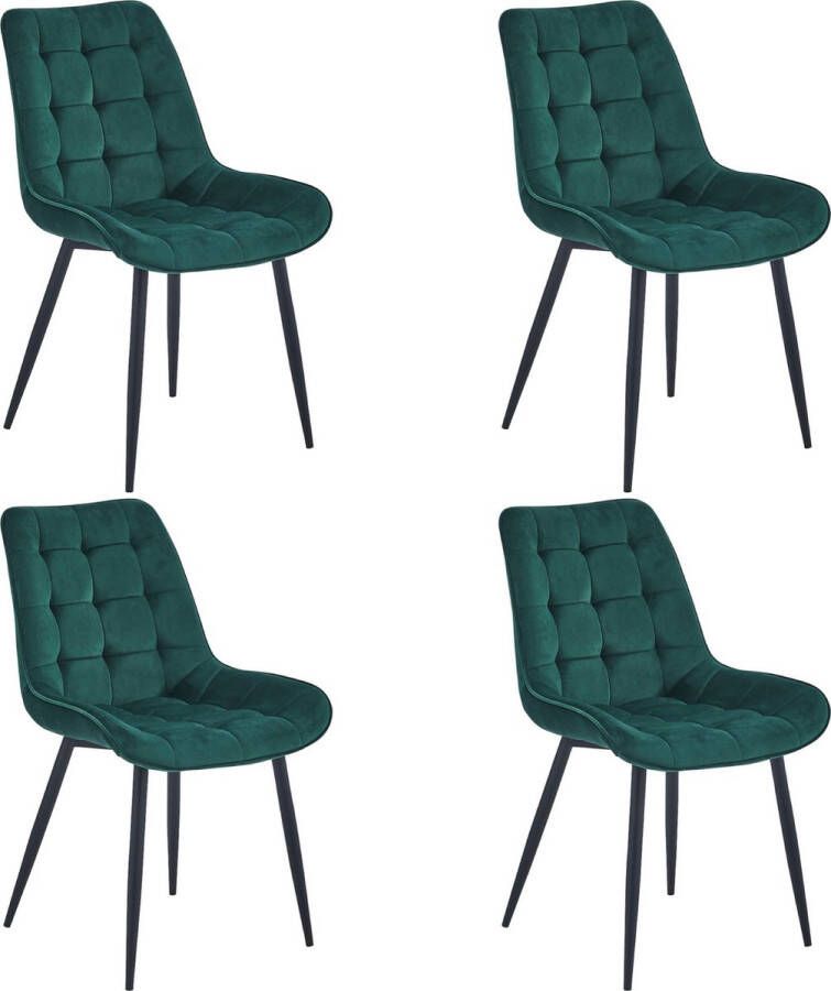 Colenis Quadra Eetkamerstoel Set Van 4 Groen Fluweel Velvet Industrieel