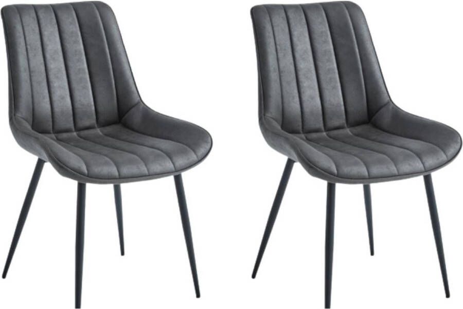 Colenis Verta Eetkamerstoel Set Van 2 Antraciet Microfiber Stof Industrieel