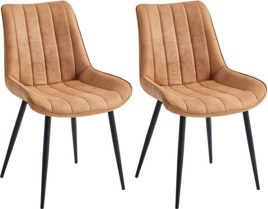 Colenis Verta Eetkamerstoel Set Van 2 Cognac Microfiber Stof Industrieel - Foto 2