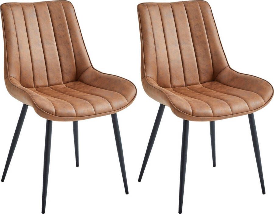 Colenis Verta Eetkamerstoel Set Van 2 Cognac Microfiber Stof Industrieel