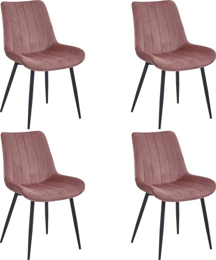 Colenis Verta Eetkamerstoel Set Van 4 roze Fluweel Velvet Industrieel