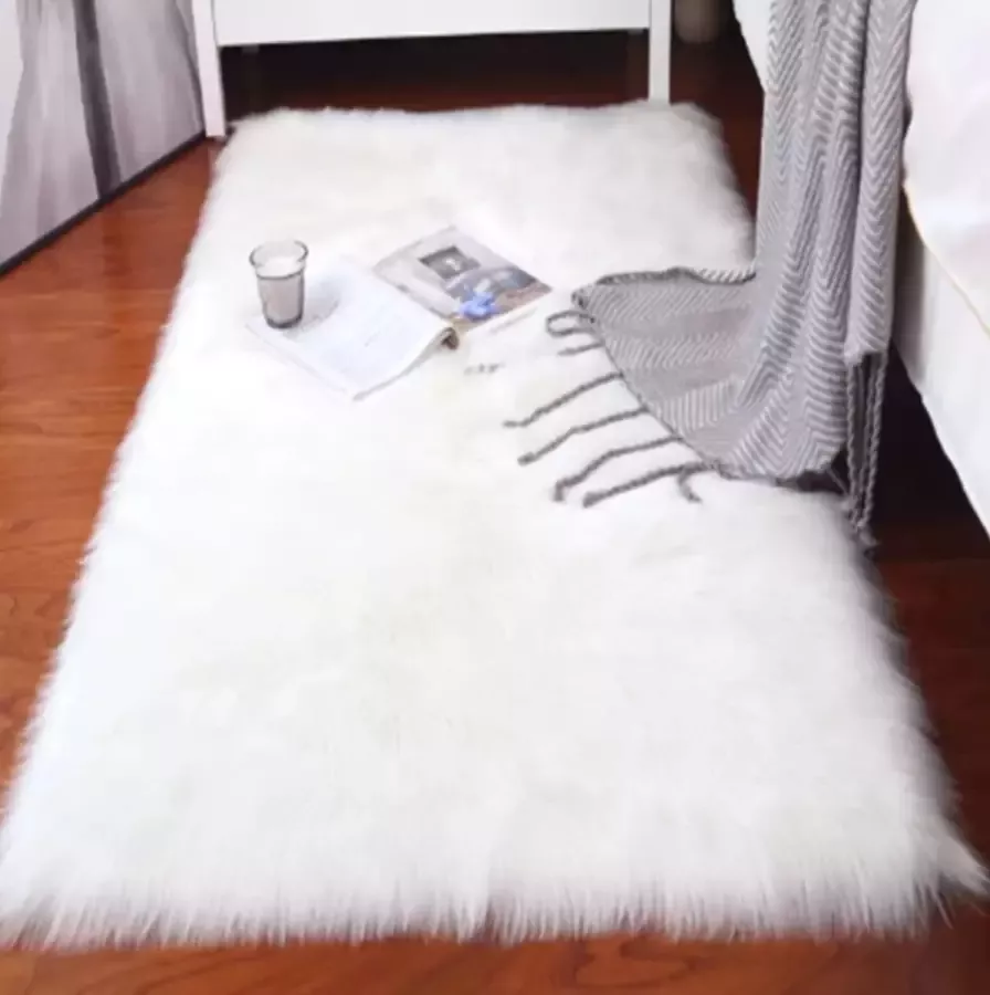 Collect-IT Vloerkleed Wit Imitatie Schapenvacht Imitatiebont Faux Schapenwol Kleed 60x120cm