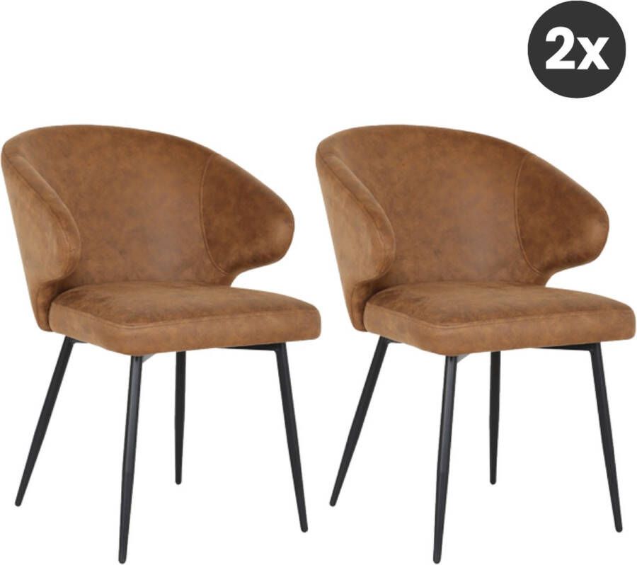 Collectables 2x Eetkamerstoel Pete Microleder Cognac (Set van 2)