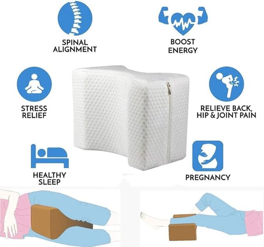 Collini Kniekussen met band voor zwangere vrouwen in bed Orthopedisch & Ergonomisch Beenkussen Traagschuim Zijslaapkussen Zijslaper en Rugslaper Kussen Benen 30 Dagen Proberen Kniekussens Volwassenen - Foto 2