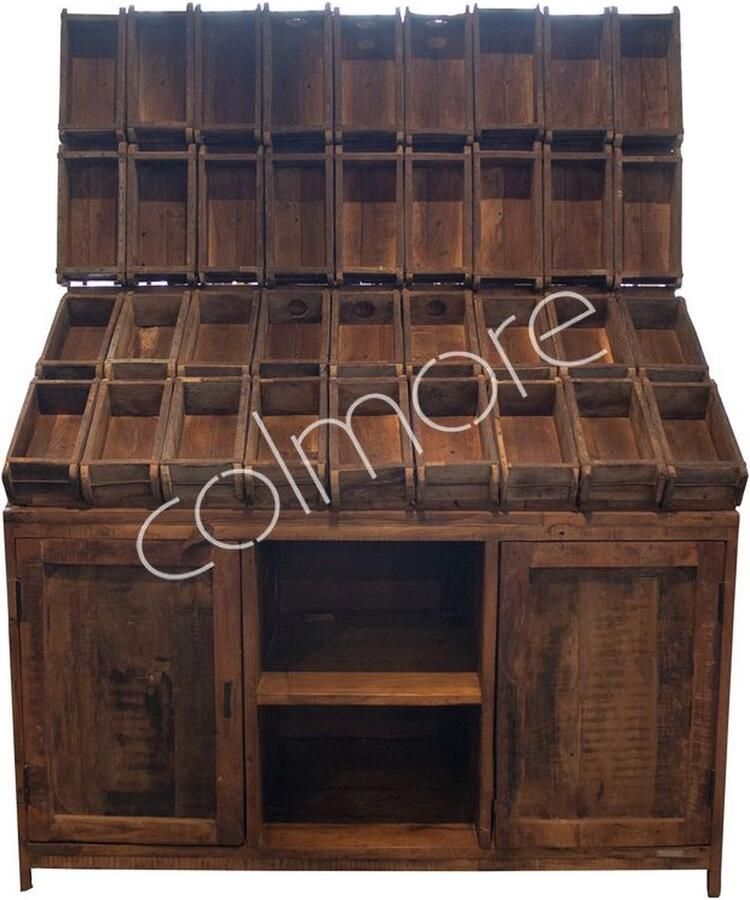 Colmore by Diga geweldige vintage stijl Vitrinekast hout 135 x 60 x 175 Display cabinet wood 36 vakken en kastjes