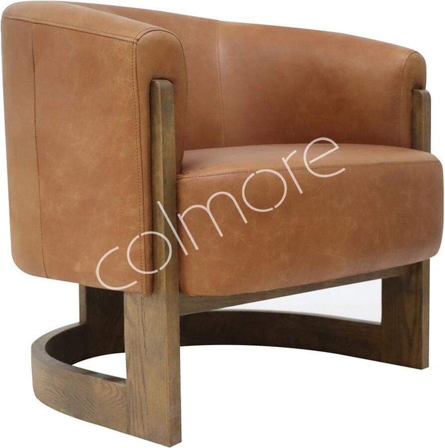 Colmore by Diga leren fauteuil Anissa donker bruin met hout 76 x 76 x 78 cm