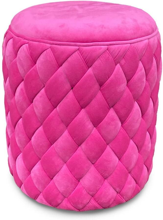 Colmore Poef Bijzettafel Moderne poef​ Bijzetstoel Velours poef Interieurdecoratie​ Gecapitonneerd Roze Magenta 40x48 cm