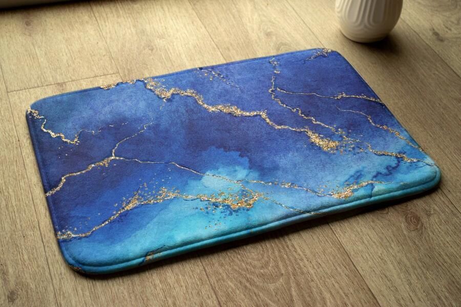 Coloray Badmat Blauw Vloerkleed Badkamer Blauwe marmer Badkamermat Antislip Toiletmat Badkamer Mat Polyester 75x45 cm