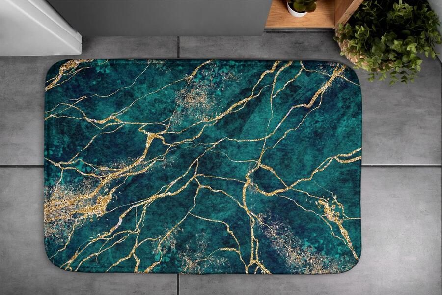 Coloray Badmat Groente Vloerkleed Badkamer Groen marmer Badkamermat Mat voor Badkamer Polyester Badkamer Mat Toiletmat 90x60 cm