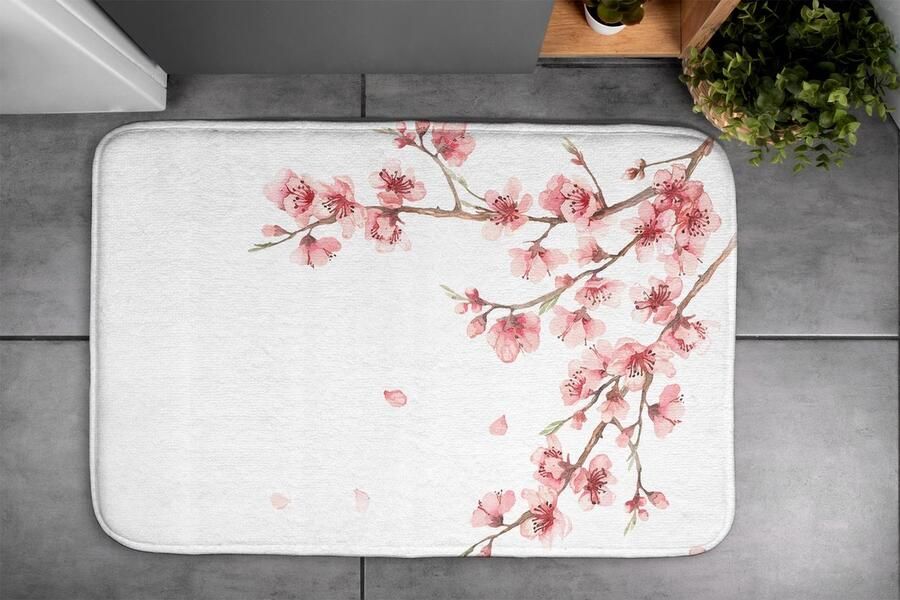 Coloray Badmat Wit Vloerkleed Badkamer Japanse bloemen Badkamermat Antislip Toiletmat Badkamer Mat Polyester 90x60 cm