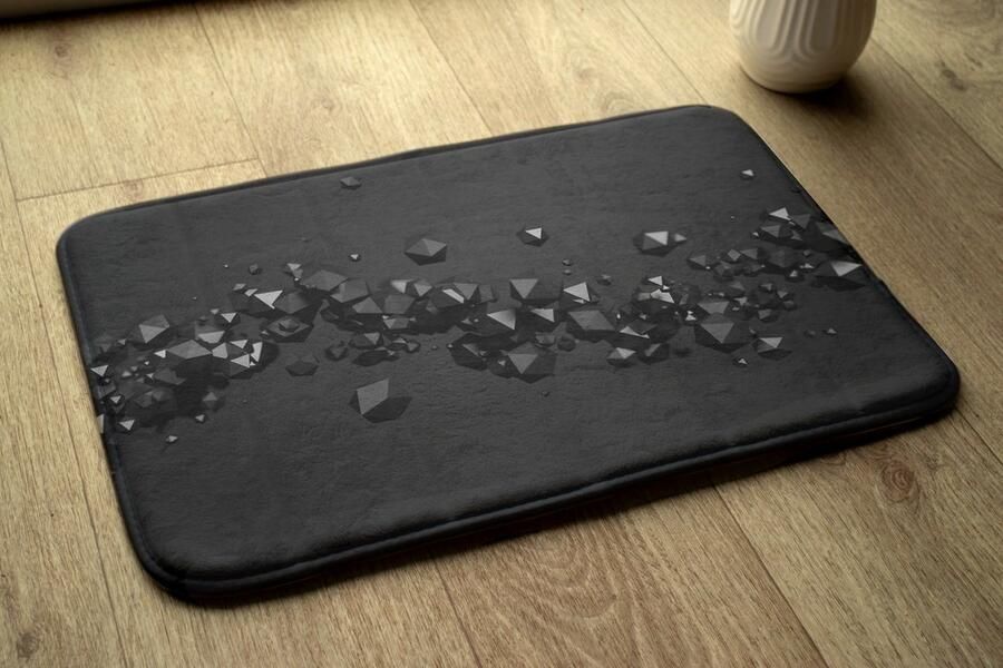 Coloray Badmat Zwart Badkamermatjes Zwarte geometrische abstractie Vloerkleed Badkamer Polyester Antislip Badkamermat Mat voor Badkamer 75x45 cm