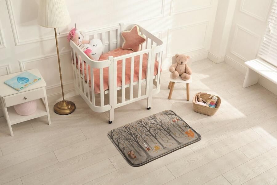 Coloray Vloerkleed voor Kinderkamer Grijs Woonkamer Tapijt Dieren In Het Bos Klein Vloerkleed Oranje Accenten Slaapkamer Tapijt Antislip Vloerkleed Voor Kinderen 90x60 cm