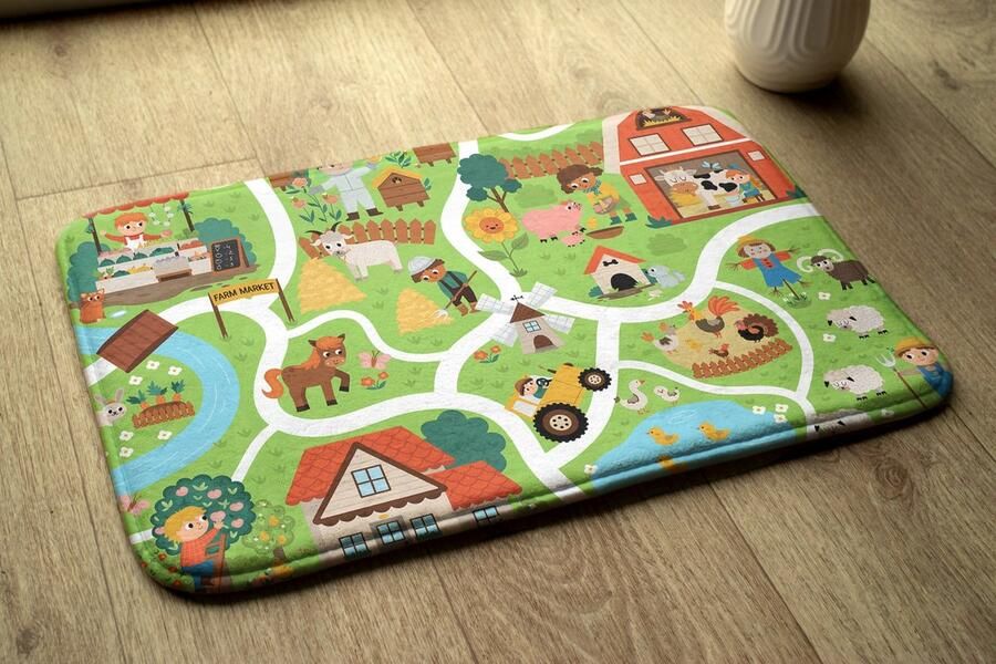 Coloray Vloerkleed voor Kinderkamer Groente Klein Tapijt Boerderij Met Kinderen Vloerkleed Bruin Accenten Laagpolig Tapijt Antislip Vloerkleed Voor Slaapkamer 75x45 cm