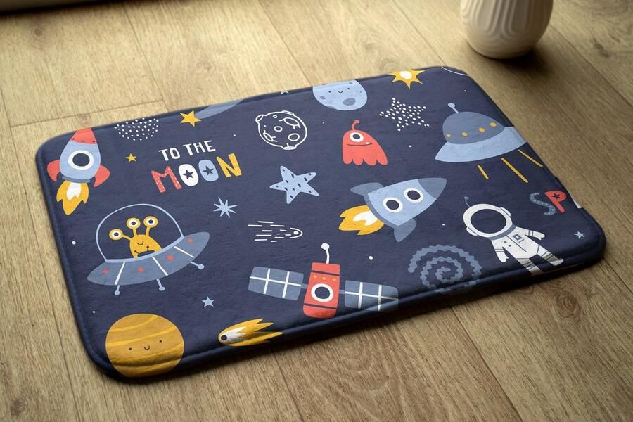 Coloray Vloerkleed voor Kinderkamer Marine Tapijt Voor Hal Ruimte En Raketten Vloerkleed Voor Slaapkamer Geel Accenten Klein Tapijt Polyester Klein Vloerkleed 75x45 cm