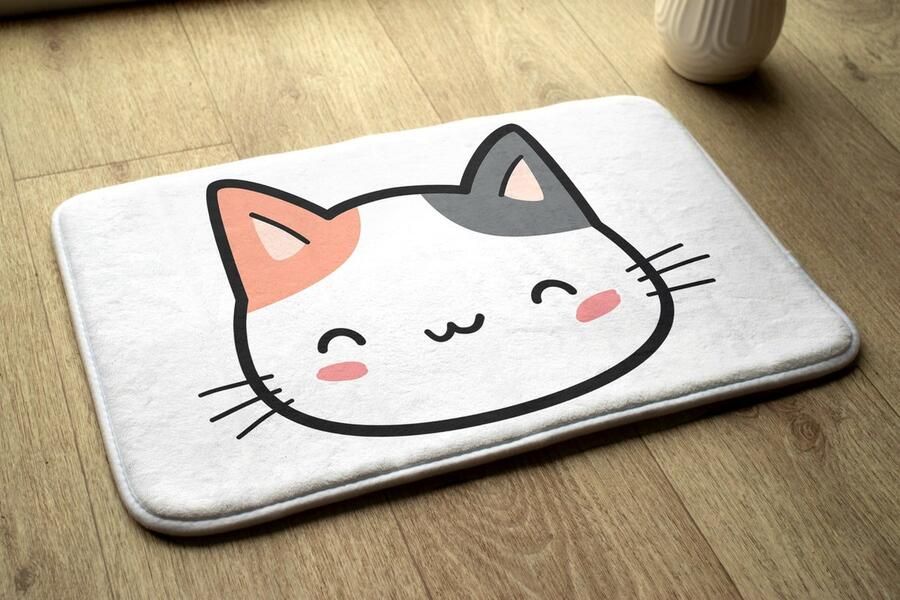 Coloray Vloerkleed voor Kinderkamer Oranje Tapijt Cartoon Kitten Klein Vloerkleed Grijs Accenten Tapijt Voor Hal Antislip Vloerkleed Voor Kinderen 75x45 cm