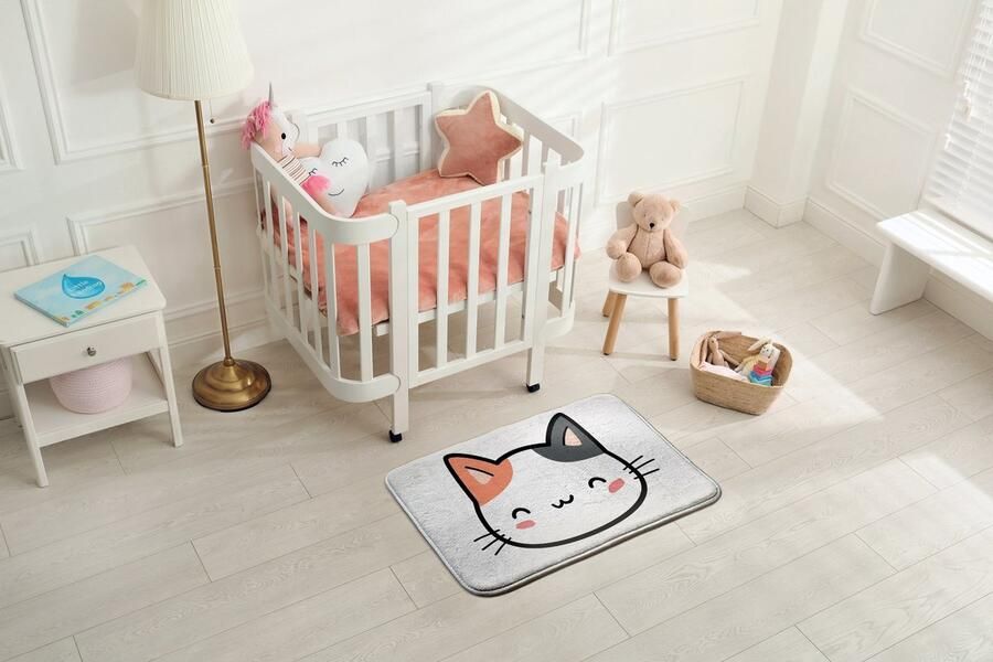 Coloray Vloerkleed voor Kinderkamer Oranje Vloer Tapijt Cartoon Kitten Vloerkleed Voor Slaapkamer Grijs Accenten Tapijt Voor Woonkamer Polyester Klein Vloerkleed 90x60 cm