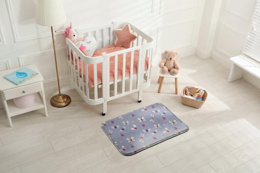 Coloray Vloerkleed voor Kinderkamer Paars Tapijt Vlinders En Libellen Vloerkleed Blauw Accenten Tapijt Voor Hal Antislip Vloerkleed Voor Slaapkamer 90x60 cm