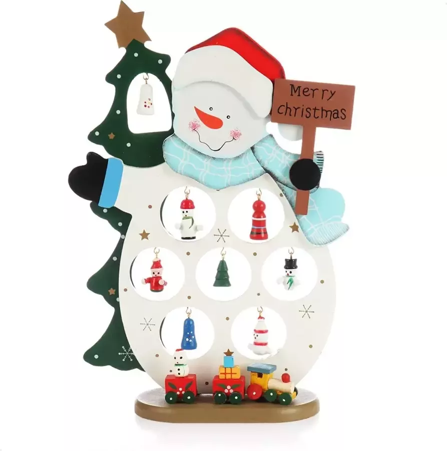 Com-four mini sneeuwpop van hout decoratieve sieraden standaard met veel ornamenten om op te hangen kunstsneeuwpop figuur voor op het bureau
