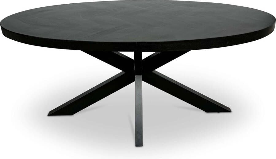 Combi Meubels Eettafel 180cm x 90cm Mangohout Visgraat Ovaal Zwart Kruispoot