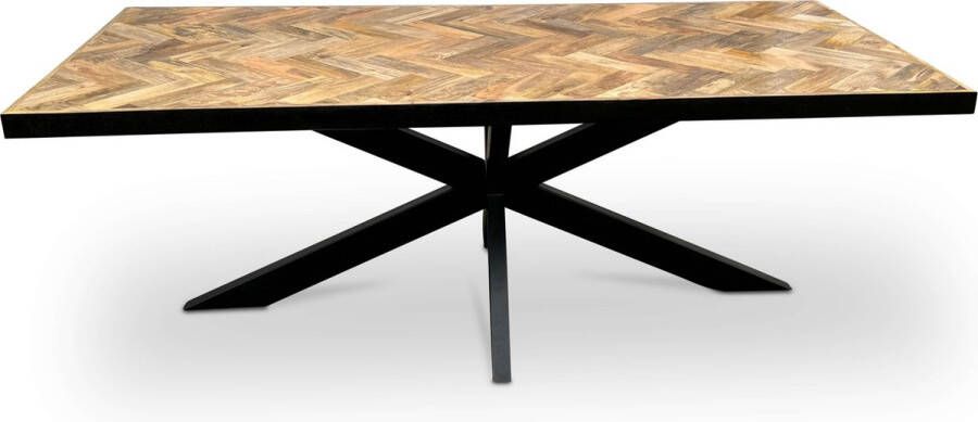 Combi Meubels Eettafel 200cm x 100cm Mangohout Visgraat Rechthoekig Naturel Kruispoot