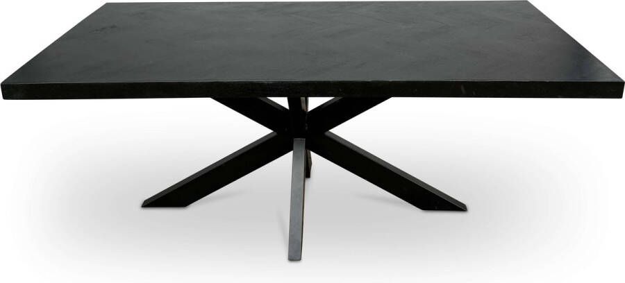 Combi Meubels Eettafel 200cm x 100cm Mangohout Visgraat Rechthoekig Zwart Kruispoot