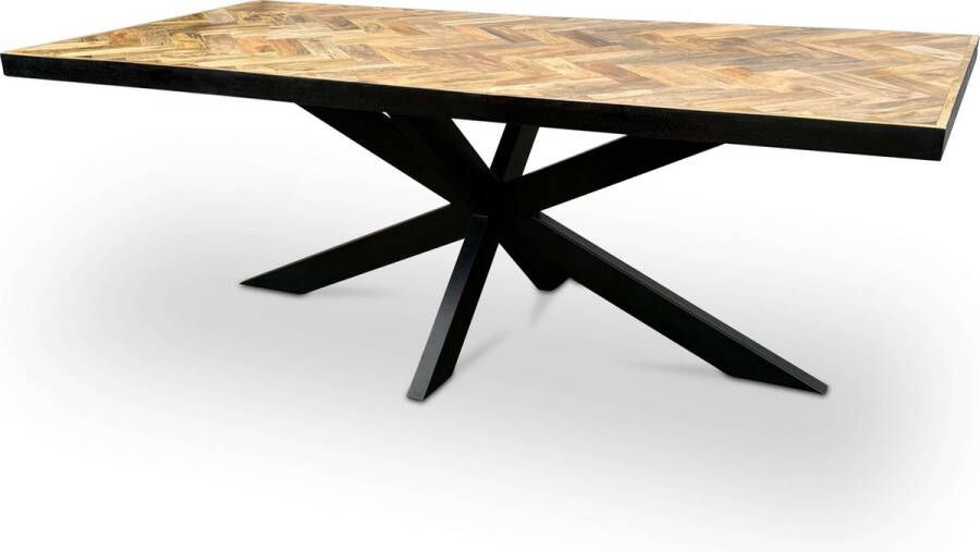 Combi Meubels Eettafel 220cm x 100cm Mangohout Visgraat Rechthoekig Naturel Kruispoot
