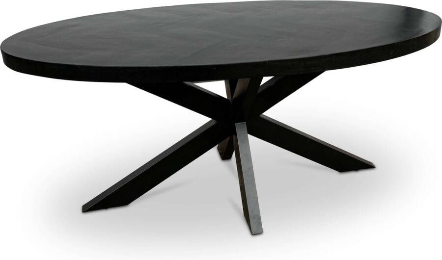 Combi Meubels Eettafel 240cm x 110cm Mangohout Visgraat Ovaal Zwart Kruispoot