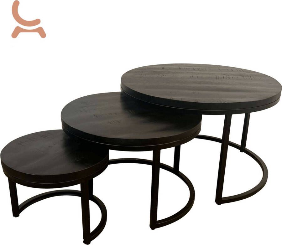 Combi Meubels Salontafel Romy Set van 3 Mangohout Zwart Rond