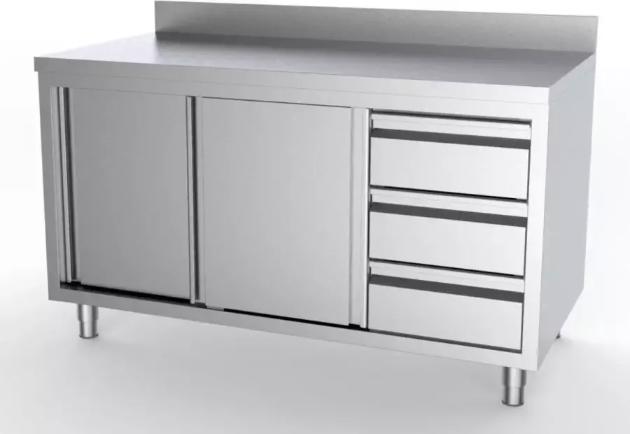 Combisteel 700 WERKTAFEL SCHUIFDEUREN LADEN RECHTS MET RAND 7333.0272