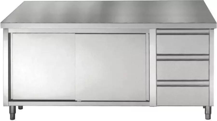 Combisteel Professionele RVS Werktafel Schuifdeuren Laden 160cm RVS 7452.0906 Horeca
