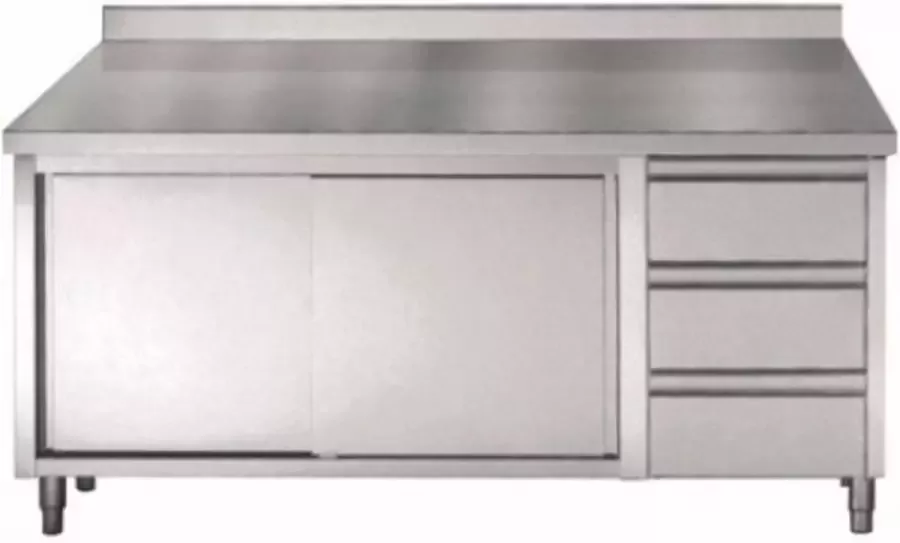 Combisteel Professionele RVS Werktafel Schuifdeuren Laden Opstaande Rand 180cm 7452.0928 Horeca