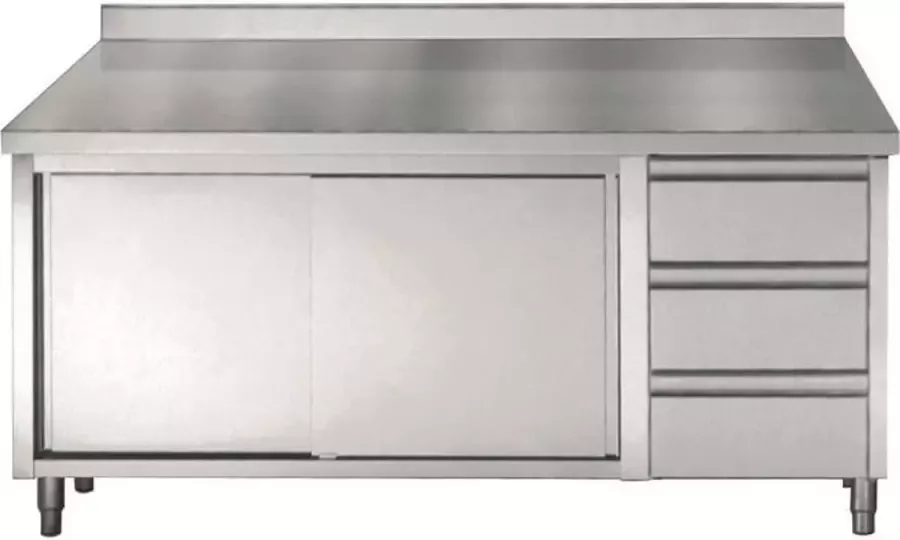 Combisteel Professionele RVS Werktafel Schuifdeuren Laden Opstaande Rand 200cm 7452.0930 Horeca