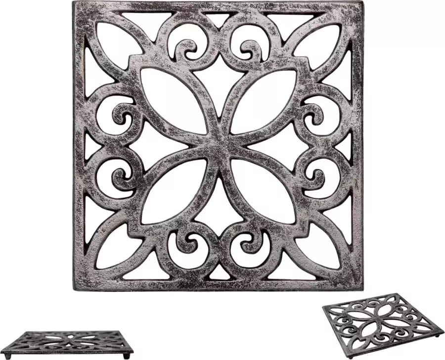 Comfify Decoratieve gietijzeren pot coaster voor keuken of eettafel-vierkant met vintage patroon-16 51 X 16 51 cm-met rubberen voetjes-gerecycled metaal-Vintage rustiek design