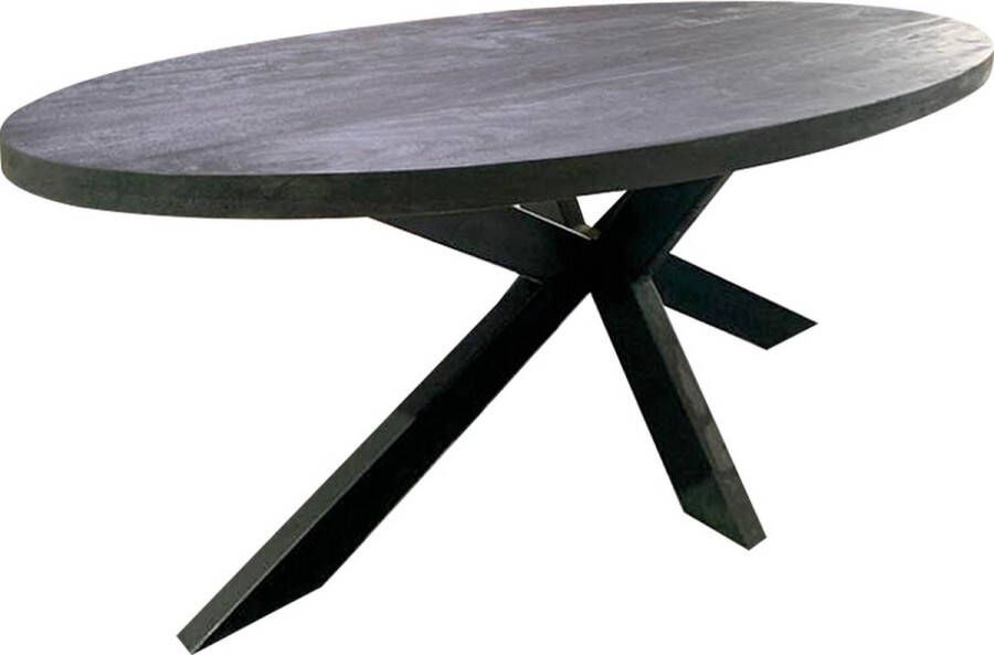 Comfort Living Furniture Mangohoutenmeubels Tafel ovaal- Mango Hout Eettafel 210x100x76 Zwart 5 cm dik blad Massief (ook te zien in onze showroom)