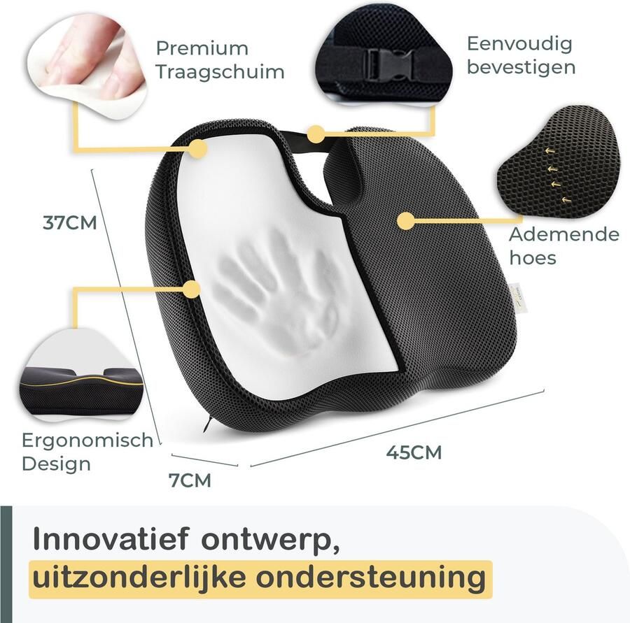 COMFYCENTRE Zitkussen Orthopedisch & Ergonomisch voor Auto en Bureaustoel Wigkussen Stuitkussen Thuiswerken Stoelkussen met Traagschuim voor Bed