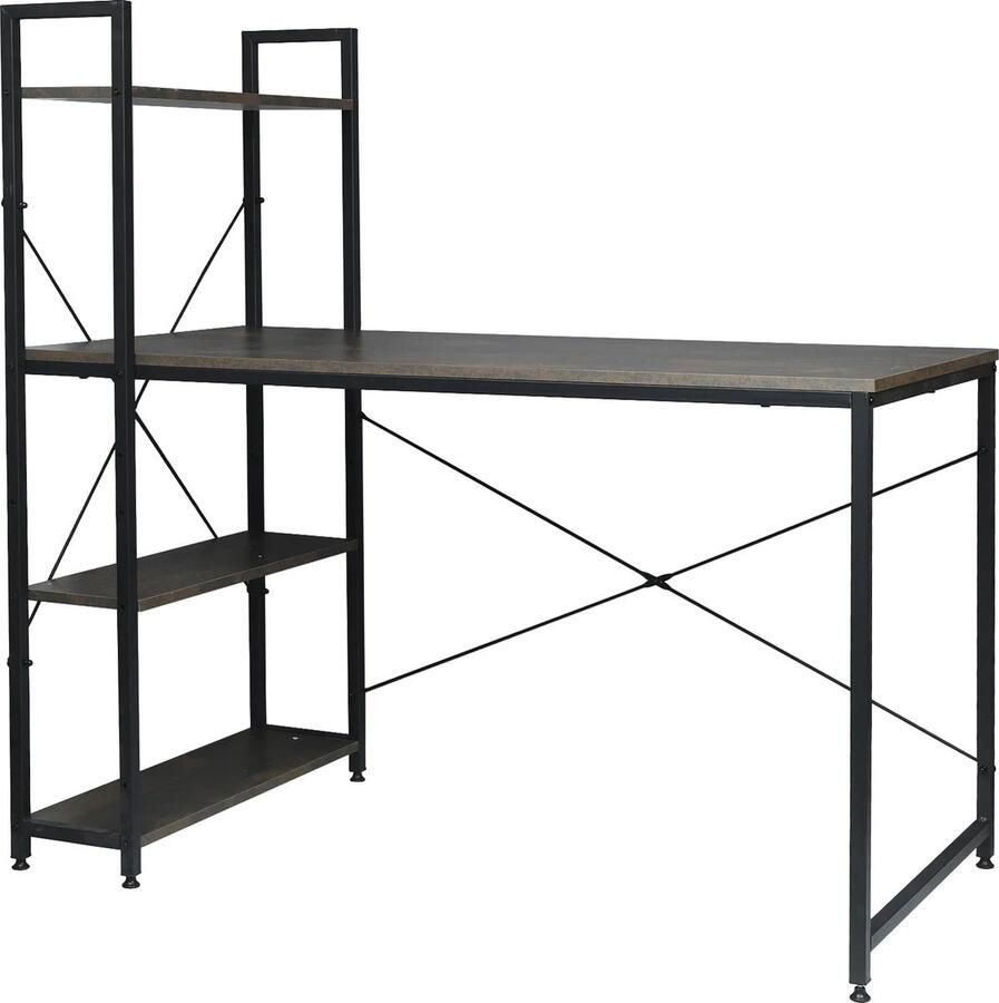 Comnox Compact Bureau met Opslag 120x64x120 cm Modern Ontwerp Houten Werkblad met 4 Planken Stabiel Metalen Frame Ideaal voor Kantoor Studie of Gaming Zwart en Roest