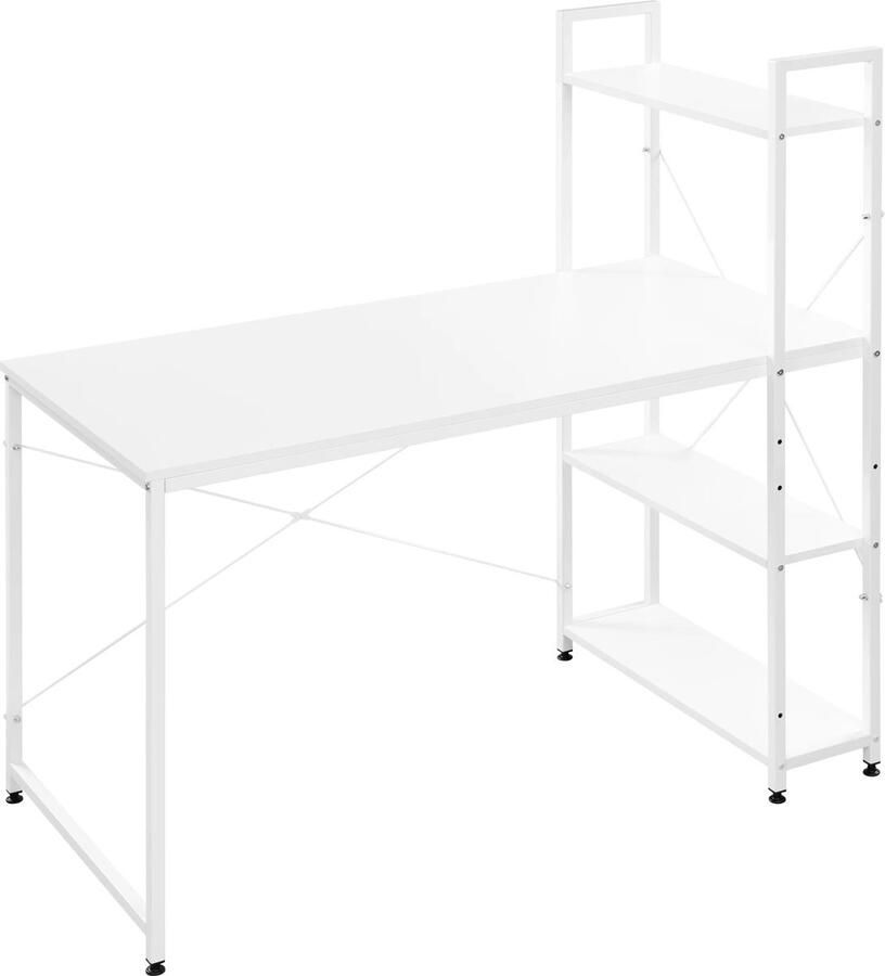 Comnox Compact Bureau met Opslag 120x64x120 cm Modern Ontwerp Houten Werkblad met 4 Planken Stabiel Metalen Frame Ideaal voor Kantoor Studie of Gaming Wit