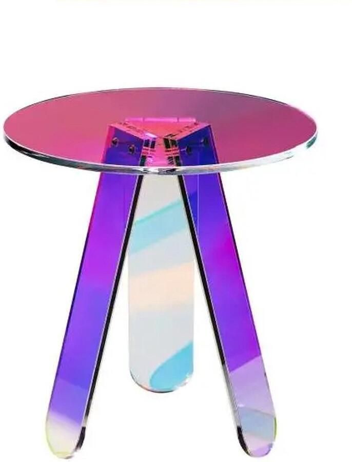 Comnox Ronde Regenboog Acryl Bijzettafel Minimalistisch Design Transparante Kristalheldere Salontafel 12mm Dik Paneel