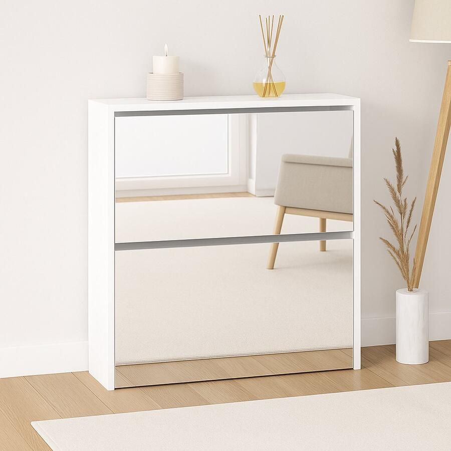 Como Piano Schoenenkast Met Spiegel Schoenenrek 2 Laags Kast Wit