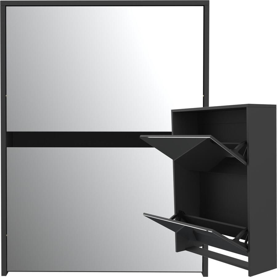 Como Piano Schoenenkast Met Spiegel Schoenenrek 2 Laags Kast Zwart - Foto 2