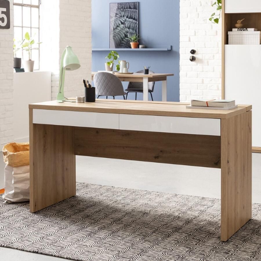 Composad EMOB Bureau Sorbonne 139cm met twee lades eikdecor wit Kantoor outlet Wit; Bruin Melamine; Spaanplaat Kantoor outlet Op voorraad