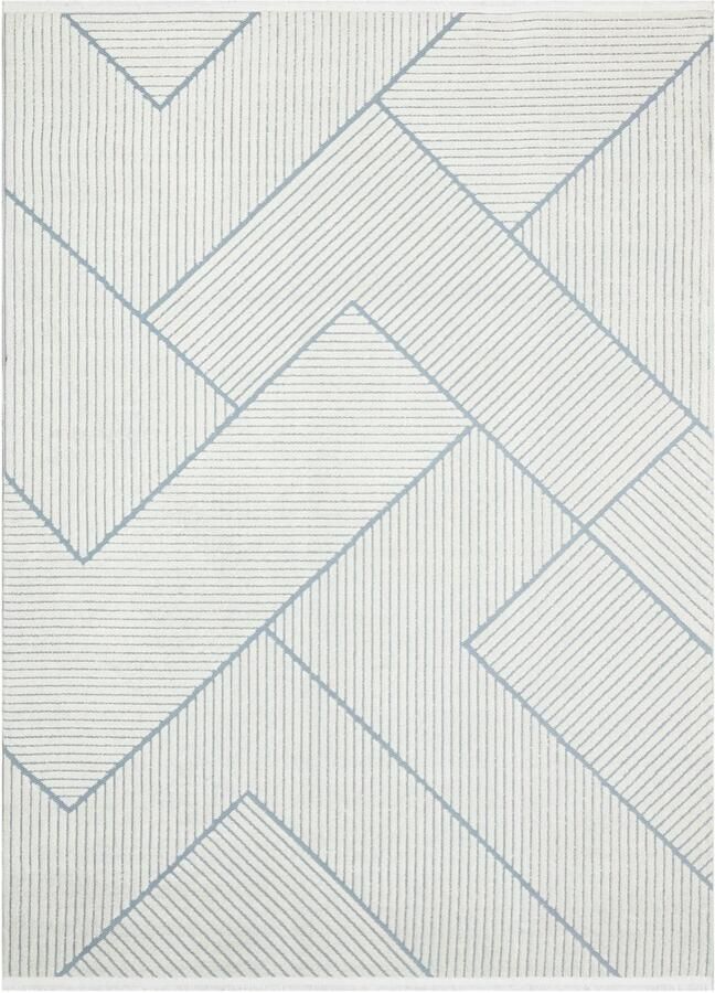 Concept Looms Jazz Blue Jaz13 Vloerkleed 160 x 220 cm Ivoor Blauw Rectangular Polypropylene Eetkamer Woonkamer Keuken Terrace Slaapkamer Geometrisch Scandinavisch Buitentapijten Modern